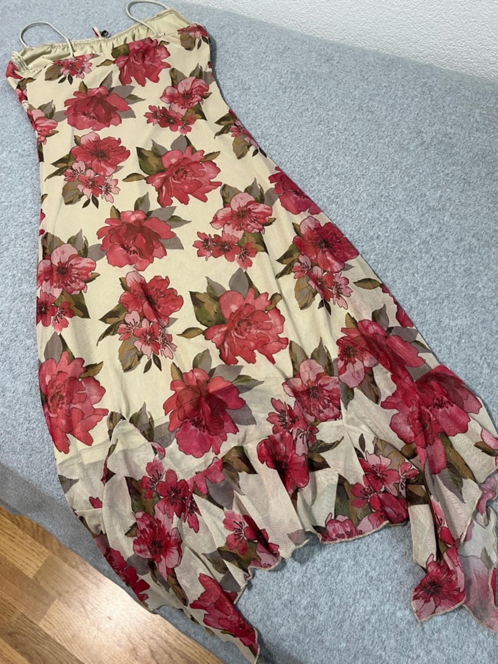 Y2K Mesh Babydoll Midi Dress Medium Cami Floral Fairy Grunge Coquette Woodland - Picture 11 of 12